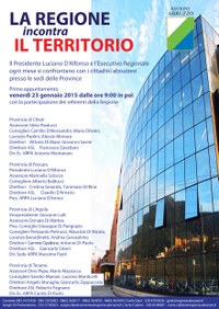 A Teramo i vertici della Regione Abruzzo. Torna a riunirsi l’Osservatorio provinciale per l’economia e lo sviluppo; primo appuntamento per “La Regione incontra i cittadini”.