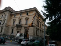 Una fase dei lavori al Delfico
