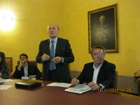 Gli assessori Romandini e Falasca in un momento della conferenza stampa