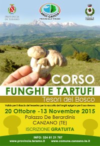 locandina del corso di funghi a Canzano dal 20 ottobre al 13 novembre 2015