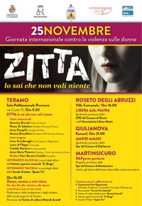 locandina evento del 25 novembre organizzato dalla CPO della Provincia di Teramo in occasione della giornata internazionale contro la violenza sulle donne